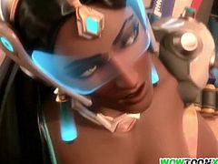 Sombra and Mercy blowjob on big dick