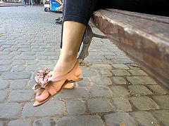 candid  playing feet, sandals