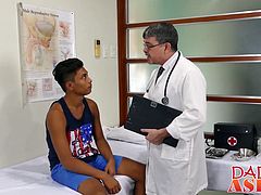 Handsome Asian twink gets his ass barebacked by horny doctor