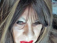 smoking crossdresser with red lips