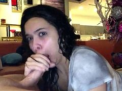 Enjoy this naughty brunette amateur slut sucking her boyfriends hard cock on their High Definition webcamera at home . enjoy today this Sucking Makes Her Happy