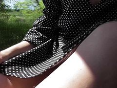 Outdoor hairy upskirt without panties