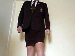 Crossdresser in tan tights and white socks