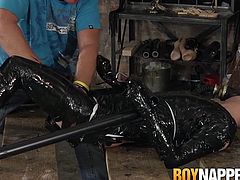 While his body is wraped in a foil, Mason Madison is getting his big cock jerked off by an older guy Sebastian Kane, until he jizzed hard!
