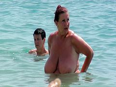 Beach mature mega breasts