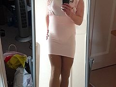 sissy in tight mini dress