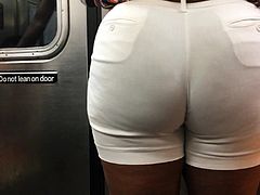 Thick Booty Ebony Milf in White Shorts