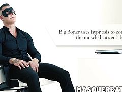 Masked muscle dude Luke Ward with big cock wanking it well