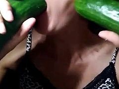 Hungarian girl suck two cucumbers Ildiko Gyorkei part2.