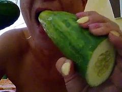 Hungarian nasty girl suck two cucmbers. Orsi part6.