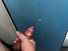Cum splatter in public toilet