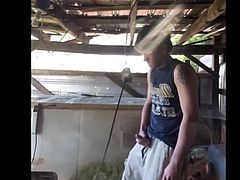 Twink wanking off in the shed