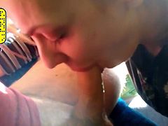 young cute girl gives blowjob