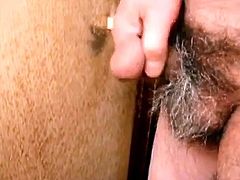 Japanese mature man masturbation erect penis semen