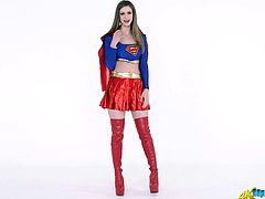Stella Cox is dressed as SuperGirl and with that she has the power to drain the CUM from your balls... Don't try to resist it will only make things worse!