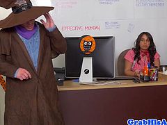 Halloween party at the office goes gay with interracial assfucking
