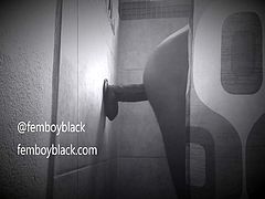 Femboy plays with huge black dildo in shower pt 1