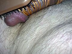 Cock tied up and final cumshot