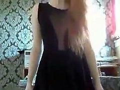 Sexy teen rubs pussy in dress