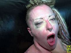 Real fetish tattooed sub gets throated and fucked roughly by Pascal