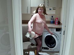 Bored Mature Housewife's Laundry Day Striptease