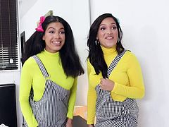 Sumptuous stepsisters Alina Belle and Maya Farrell are psyched when their stepbrother gets hired at their favorite nightclub. But the annoying guy refuses to let them in without a little persuasion first. To convince the pervy guy to put them on the list, the thicc, ebony stepsisters give up their tight, juicy pussies. They join him in the shower, making out while his cock gets rock hard. Then, they share his dick, sucking him off until they can’t wait to take him inside their tight teen pussies. Finally, after some intense penetration, they take a load of cream on their lips. See you at the c