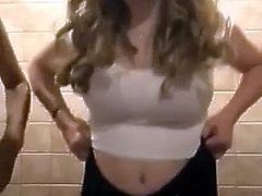 Slutty teen blonde making her boobs bounce