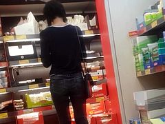Nice tight jeans ass shopping with great bend over