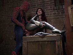 Watch your friendly neighborhood superhero fucking a redheaded busty milf in a dark deserted warehouse as he fights off crime with his big juicy wand of justice. He makes sure to punish the evil and busty milf Brooklyn sure has been a naughty one so she gets bent over and punished by spidey