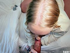 This kinky blonde was laying on the bed waiting for her daddy to arrive and as he comes, she wasted no time in getting her shiny new buttplug out and flaunting it, after which the stud turned insanely turned on, and shoves his boner down her throat before proceeding to ravage her tiny butthole.