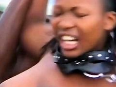 Masked Black Whore Whipped and Banged Outdoors