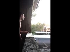 Exhibitionist Jacking Off on Balcony Almost Seen