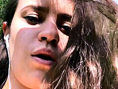 Sexy brunette teen outdoor masturbation