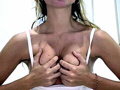 Sexy teen babe fingering her hot pussy in solo masturbation