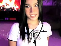 Cute amateur brunette naughty in solo jerking show on camera