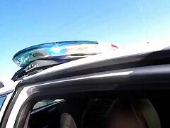 Naughty blonde pleasures cop in car - pov
