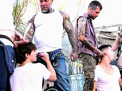 Tattooed Gays Satisfied In Group Fucking
